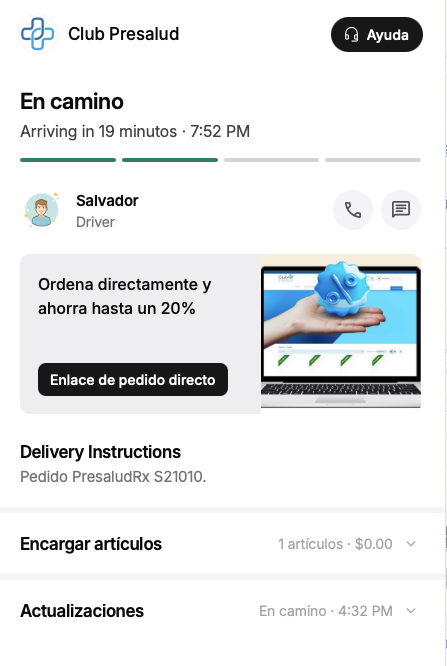 Seguimiento de entrega en camino