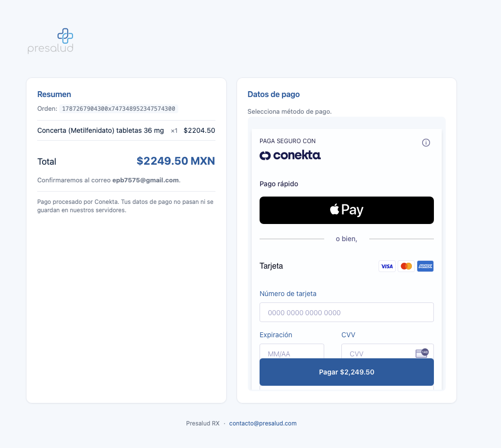 Pantalla de pago seguro con Conekta